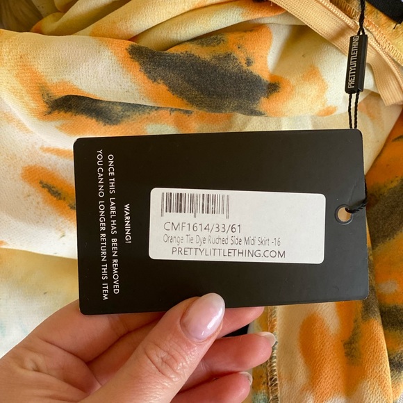 Orange Tie Dye Ruched Side Midi Skirt - Picture 2 of 7